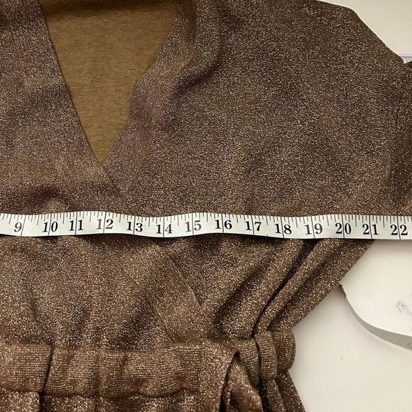 J. Crew Gold Shimmer Lurex® wrap sweater-jumpsuit Size Medium MSRP 198.00 - Picture 6 of 12